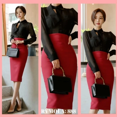 Chân Váy Công Sở Bút Chì Dài Gối Đỏ Lưng Cao Xẻ Sau Kiểu Hàn Quốc Vintage Cá Tính 240k