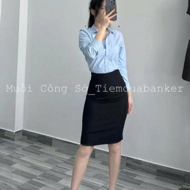Chân váy công sở bút chì ôm body xanh than dài ngắn co dãn 2 chiều Giá chỉ 225k 3