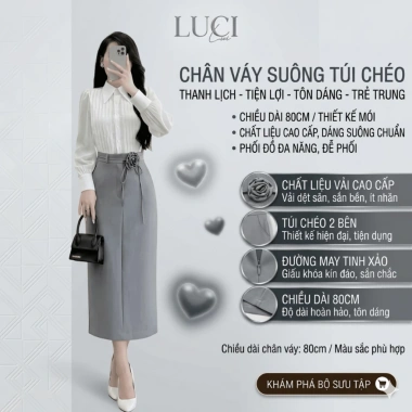 Chân váy công sở dài 80cm vải Vitex CV009 - Tặng hoa, giá ưu đãi 185.000₫