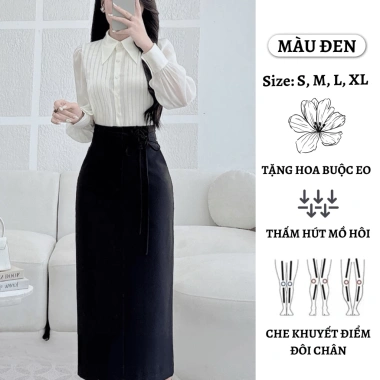 Chân váy công sở dài 80cm vải Vitex CV009 - Tặng hoa, giá ưu đãi 185.000₫
