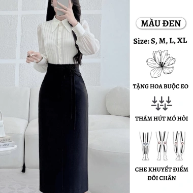 Chân váy công sở dài 80cm vải Vitex CV009 - Tặng hoa, giá ưu đãi 185.000₫