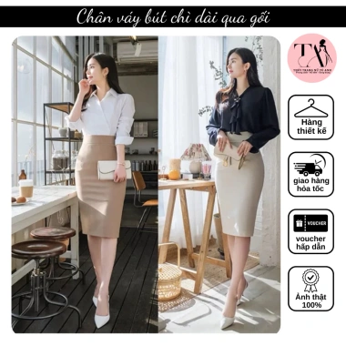 Chân Váy Công Sở Dáng Bút Chì Bigsize – Dài Qua Gối Lưng, Xẻ Tà Sau, Thanh Lịch 175k