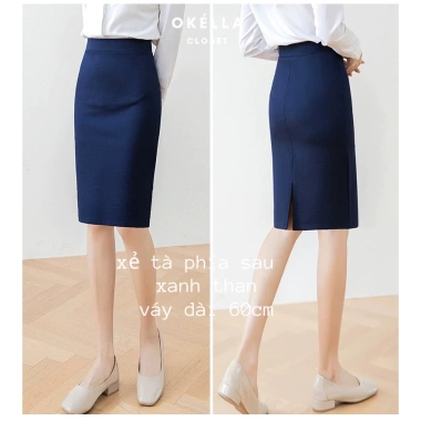 Chân váy công sở nữ bút chì Umi ôm dáng, xanh than-đen, xẻ tà sau - 128.000đ