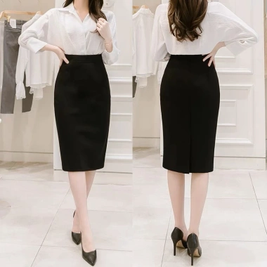 Chân váy công sở nữ bút chì Umi ôm dáng, xanh than-đen, xẻ tà sau - 128.000đ