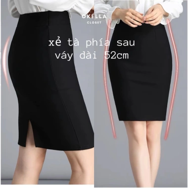 Chân váy công sở nữ bút chì Umi ôm dáng, xanh than-đen, xẻ tà sau - 128.000đ