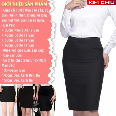 Chân váy công sở ôm dài cạp cao, 2 túi chéo, xẻ sau bút chì, vải tuyết mưa cao cấp - tôn dáng siêu đẹp
