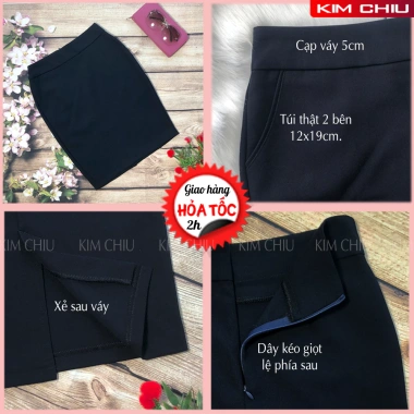 Chân váy công sở ôm dài cạp cao, 2 túi chéo, xẻ sau bút chì, vải tuyết mưa cao cấp - tôn dáng siêu đẹp