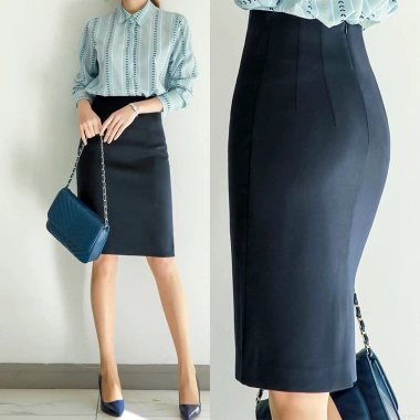 Chân Váy Công Sở Ôm Ngang Gối Dáng Bút Chì Cạp Cao Xẻ Sau MOLA Xanh Vintage Ulzzang Hàn Quốc - Giá chỉ 220.000₫