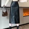 Chân váy da chữ A dài đai Vintage Hàn Quốc, công sở trẻ trung, giảm giá 270k 5