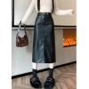 Chân váy da chữ A dài đai Vintage Hàn Quốc, công sở trẻ trung, giảm giá 270k 10