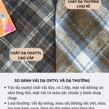 Chân váy dạ kẻ oxatyl M91 dài, vải dạ cao cấp, giảm giá 325k