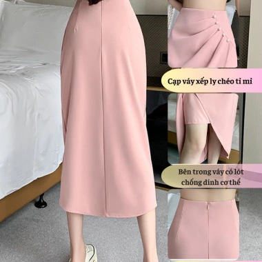 Chân váy dài bút chì ôm cạp chéo đính hạt ngọc OXATYL V25 - Giá chỉ 195.000₫