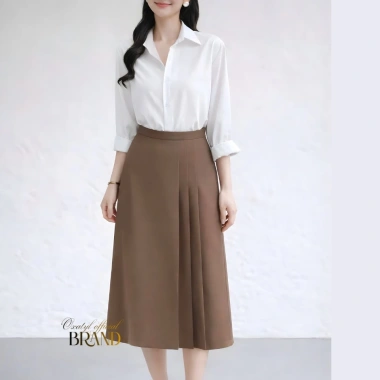 Chân váy dài dáng A xếp ly OXATYL V90 – Mặc đi làm công sở, màu đen/nâu, giảm còn 225k 4