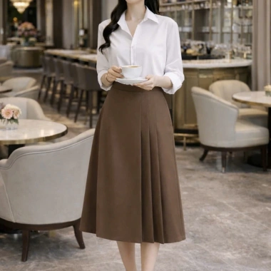 Chân váy dài dáng A xếp ly OXATYL V90 – Mặc đi làm công sở, màu đen/nâu, giảm còn 225k 6