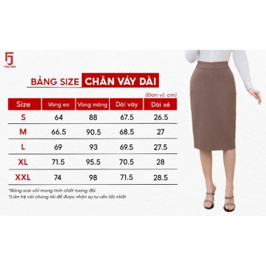 Chân váy dài nữ 25CVW-260 Thái Hòa cao cấp dáng bút chì nâu 2 lớp giá 276.000đ 2