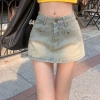 Chân váy denim chắp vá, chống lộ, có đinh, cao, ngắn ôm sát, lót túi, retro nhẹ - Giá 268.471 VND 3