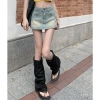 Chân váy denim chắp vá, chống lộ, có đinh, cao, ngắn ôm sát, lót túi, retro nhẹ - Giá 268.471 VND 4