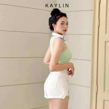 Chân váy jean Kaylin form ngắn màu trơn denim dày dặn phối nút cá tính - 400.000₫ 3