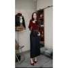 Chân váy jean suông dài 85‑90cm đỏ nâu vải đẹp xẻ sau tôn dáng - 189k 4