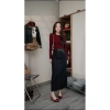 Chân váy jean suông dài 85‑90cm đỏ nâu vải đẹp xẻ sau tôn dáng - 189k 5