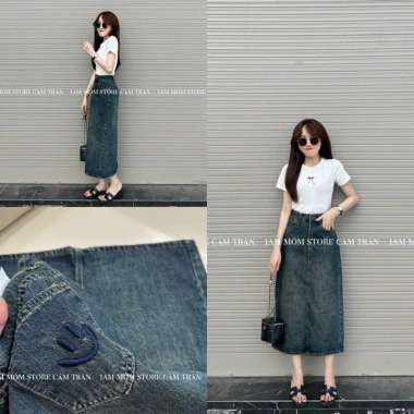 Chân váy jeans nữ bút chì thêu túi mặt cười - Thoải mái, giảm 20% chỉ 145k