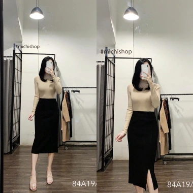 Chân váy len tăm bút chì dài freesize đen 84V12 - Giá 250.000đ ấm áp, hiện đại