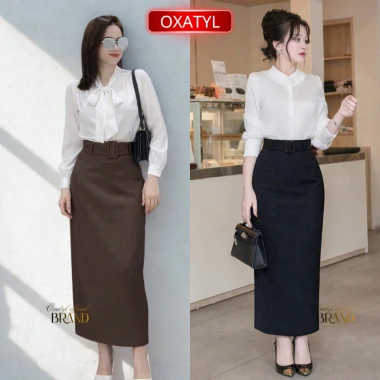 Chân váy midi dài 88cm 2 lớp, đai váy công sở Oxatyl CV57 - Giá chỉ 215.000₫