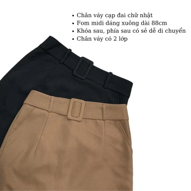 Chân váy midi dài 88cm 2 lớp, đai váy công sở Oxatyl CV57 - Giá chỉ 215.000₫