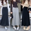 Chân váy midi dài nhung tăm lông thỏ, len thun đuôi cá co giãn công sở - 129k