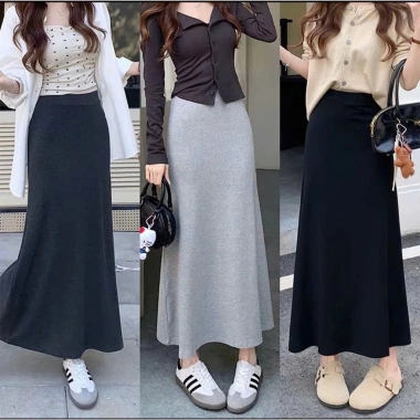 Chân váy midi dài nhung tăm lông thỏ, len thun đuôi cá co giãn công sở - 129k
