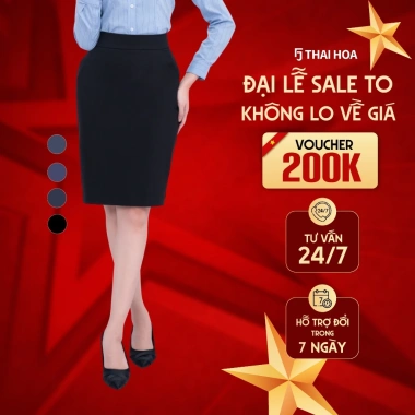 Chân váy midi nữ Thái Hòa cotton vải trơm dáng bút chì ôm body, giá ưu đãi 195.650₫