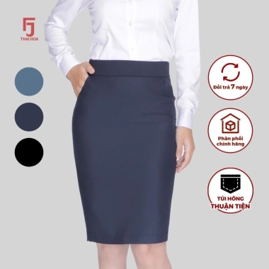 Chân váy midi nữ Thái Hòa cotton vải trơm dáng bút chì ôm body, giá ưu đãi 195.650₫