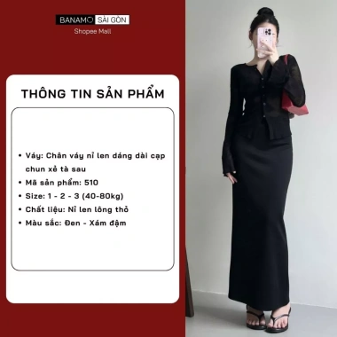 Chân váy nỉ len dài cạp chun xẻ tà sau BIGSIZE Banamo Sài Gòn Giá chỉ 139k
