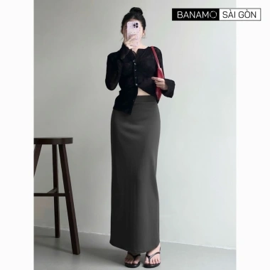Chân váy nỉ len dài cạp chun xẻ tà sau BIGSIZE Banamo Sài Gòn Giá chỉ 139k