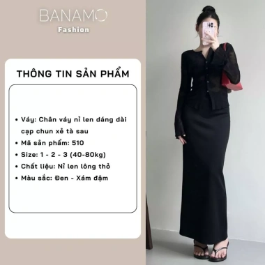 Chân váy nữ BIGSIZE Banamo nỉ len dài cạp chun xẻ tà sau Hàn Quốc giá 159k 2