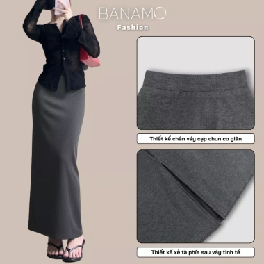 Chân váy nữ BIGSIZE Banamo nỉ len dài cạp chun xẻ tà sau Hàn Quốc giá 159k 4