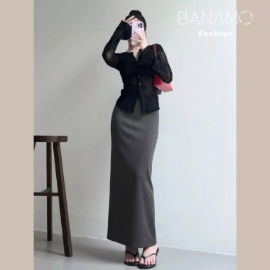 Chân váy nữ BIGSIZE Banamo nỉ len dài cạp chun xẻ tà sau Hàn Quốc giá 159k 5