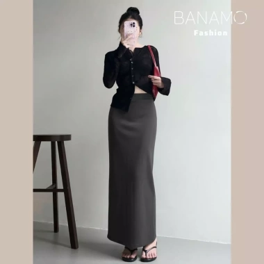 Chân váy nữ BIGSIZE Banamo nỉ len dài cạp chun xẻ tà sau Hàn Quốc giá 159k 6