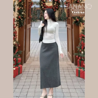 Chân váy nữ BIGSIZE Banamo nỉ len dài cạp chun xẻ tà sau Hàn Quốc giá 159k 8