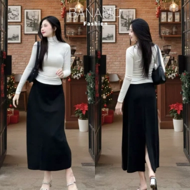 Chân váy nữ BIGSIZE Banamo nỉ len dài cạp chun xẻ tà sau Hàn Quốc giá 159k 9
