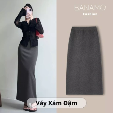 Chân váy nữ BIGSIZE Banamo nỉ len dài cạp chun xẻ tà sau Hàn Quốc giá 159k 10