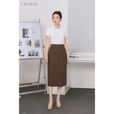 Chân váy nữ công sở LALULILL dáng đứng 78cm xẻ trước đính hàng cúc Giá 319.000₫