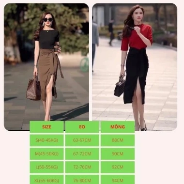 Chân Váy Ôm Xẻ Tà Dài 75cm Bút Chì - Buộc Nơ Sang Trọng, BIGSIZE Giá 210k