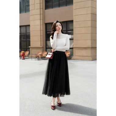 Chân váy ren dài 90cm 3 lớp LEERY phong cách tiểu thư - Giá chỉ 405.000 VND