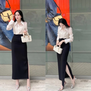 Chân Váy Suông Dài Xẻ Sườn Chất Umi Hàn Co Giãn 4 Chiều CV23 Giá 199k