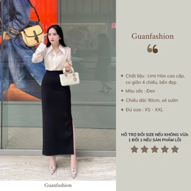 Chân Váy Suông Dài Xẻ Sườn Chất Umi Hàn Co Giãn 4 Chiều CV23 Giá 199k