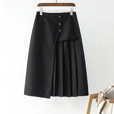 Chân váy Susuclothing công sở dài qua gối xếp li đính cúc, tà siêu che bụng, mp68cm Giá 177.700 VND