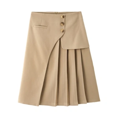 Chân váy Susuclothing công sở dài qua gối xếp li đính cúc, tà siêu che bụng, mp68cm Giá 177.700 VND