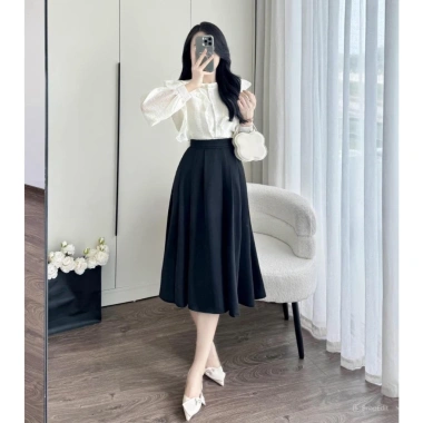 Chân váy Susuclothing xòe công sở Midi xếp li cạp cách điệu dài, 6 li phồng, túi khóa kéo - Giá ưu đãi 200,100 VND 2