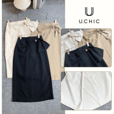 Chân váy vạt nơ lệch lịch sự - đi làm & tiệc công sở, phối áo sơ mi - U.Chic 260k